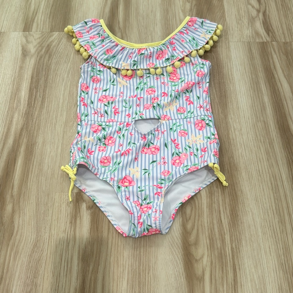 Nicole miller New York girls 10 one piece Pom Pom floral bathing suit